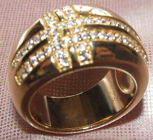 【送料無料】ジュエリー・アクセサリー イエローゴールドメッキジルコニウムワイドリングbague large avec traits doxydes de zirconium en plaque or jaune taille 55