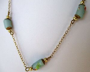 【送料無料】ジュエリー・アクセサリー ヴィンテージネックレスゴールドビーズチューブガラスペーストcollier bijou vintage couleur or perles tubes pate de verre bleu peintes 3472