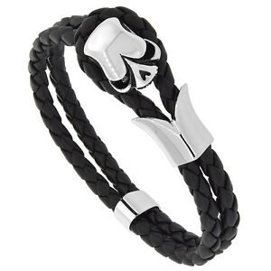 【送料無料】ジュエリー・アクセサリー ブラックレザーストランドストリングブレスレットスチールスカルトグルクラスパーcuir noir 2strand corde bracelet w acier inoxydable crane fermoir toggle