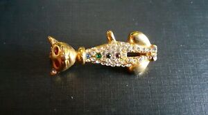 【送料無料】ジュエリー・アクセサリー ヴィンテージゴールドラインストーンゴールドブローチbroche chat stylise metal dore strass blanc et multicolore vintage xxeme