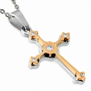 【送料無料】ジュエリー・アクセサリー シルバーピンクステンレスクロスペンダントpendentif double croix medievale en acier inoxydable argenterose et gemmes