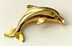 【送料無料】ジュエリー・アクセサリー ブローチドーフィンドーフィンゲリーgrande broche dauphin dolphine dore signe gerrys yeux bleu perle 6,3cm
