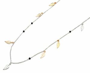 【送料無料】ジュエリー・アクセサリー チャームブラックパールリーフジャンパーコリアーファインチェーンcl1327e sautoir collier fine chaine avec charms perles noires et feuilles m