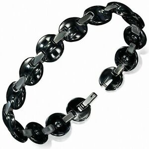 【送料無料】ジュエリー・アクセサリー リンクブレスレット18cm x 12mm ?bracelet magnetique en ceramique noire a maillons ronds et cercles