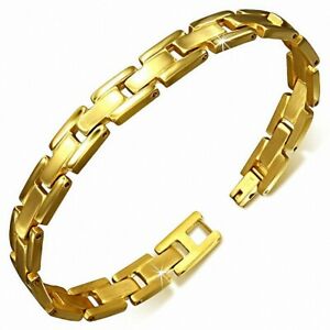 【送料無料】ジュエリー・アクセサリー メッキステンレススチールリンクブレスレットbracelet a maillons panthere en acier inoxydable plaque de couleur dore, finitio