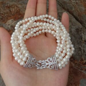 【送料無料】ジュエリー・アクセサリー ホワイトパールクラスプブレスレット8 7 rows white pearl bracelet cz clasp