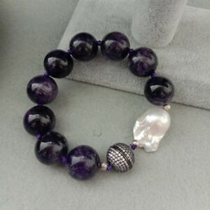 【送料無料】ジュエリー・アクセサリー ホワイトケシパールブレスレットラウンドパープルアメジストブレスレットwhite keshi pearl bracelet 16mm round purple amethyst bracelet 8