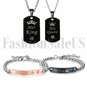 【送料無料】ジュエリー・アクセサリー ステンレスキングカップルタグネックレスマッチングブレスレットセット