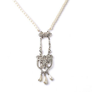 【送料無料】ジュエリー・アクセサリー ロングパールジャンプネックレスシルバーポンポンペンダントレトロクラスオリジナルcollier sautoir long perle pendentif pompon argente retro class original amn 1