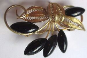 【送料無料】ジュエリー・アクセサリー ゴールドゴールドゴールドゴールドシャトルブラックbroche ancien bijou vintage dore or fin filigrane navette porcelaine noir 3012