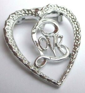 【送料無料】ジュエリー・アクセサリー オープンリリーフシルバーハートヴィンテージブローチbroche bijou vintage amoureux c?ur couleur argent en relief ajoure love 2125