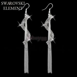【送料無料】ジュエリー・アクセサリー スワロフスキーチェーンイヤリングRメッキboucles doreilles multiples chainettes swarovskiR elements plaque argent