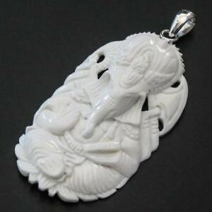 【送料無料】ジュエリー・アクセサリー ヒンドゥーガネーシャバイソンマッシブシルバーペンダント67cm main sculpte hindu dieu ganesha bison os 925 pendentif argent massif