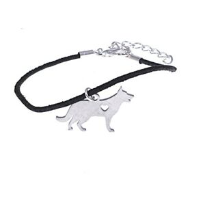 【送料無料】ジュエリー・アクセサリー シルバーシェパードブラックレザーブレスレットbracelet en cuir noir avec berger argent veritable hundgrosenverstellbar