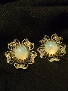 【送料無料】ジュエリー・アクセサリー ヴィンテージクリップフィリグラネシルバーメタルガラスclips doreille vintage anciens fleurs en metal argente filigrane et verre
