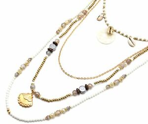【送料無料】ジュエリー・アクセサリー サウリスコキーラソティルコリアーマルチランホワイトパールcl2308f sautoir collier multirangs perles blanches avec cauris et coquilla