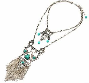 【送料無料】ジュエリー・アクセサリー プラストロンダブルラントライアングルエスニックシルバーエイジドメタルcc1329e * collier plastron double rang triangles ethnique metal vieilli argente