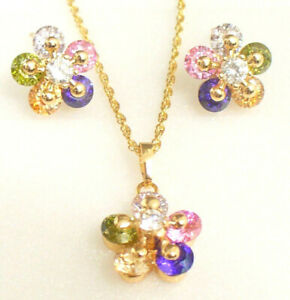 【送料無料】ジュエリー・アクセサリー イヤリングイヤリングセットカラーネックレスフラワージルコーネメッキboucles doreilles ensemble collier couleur fleur zircone 18k or jaune plaque
