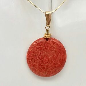 【送料無料】ジュエリー・アクセサリー レッドコーラルセルディスクゴールドペンダントロングgrand cellule corail rouge disque amp; 14k or rempli pendentif 30mm, 48cm long
