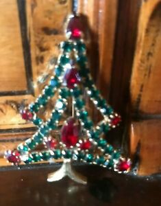 【送料無料】ジュエリー・アクセサリー ヴィンテージクリスマスツリーブローチレッドグリーンrare vintage christmas tree brooch red amp; green *