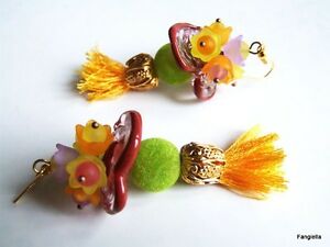 【送料無料】ジュエリー・アクセサリー ポンイヤリングガラスディスクチャルムboucles doreilles multicolores pompons, disques verre artisanal file au chalume