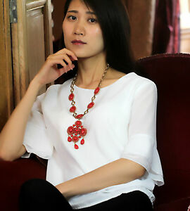 【送料無料】ジュエリー・アクセサリー ゴールデンエスニックドロップオーバルタッセルレッドレッドモダンオリジナルcollier dore ethnique goutte ovale tassel rouge retro moderne original sd 5