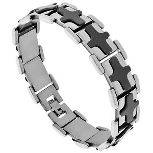 【送料無料】ジュエリー・アクセサリー スチールブラッククロスアクセントバーブレスレットacier inoxydable noir croix accent barre bracelet