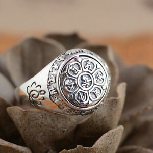【送料無料】ジュエリー・アクセサリー スターリングシルバーリングブッダワードマントラリングサイズ925 sterling silver ring buddha six words mantra rings for women men size 5145