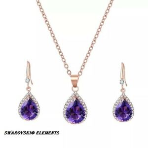 【送料無料】ジュエリー・アクセサリー ジュエリーネックレススワロフスキーゴールドイヤリングRエレメンツbijoux collier boucles doreilles dores swarovskiR elements goutte deau violet