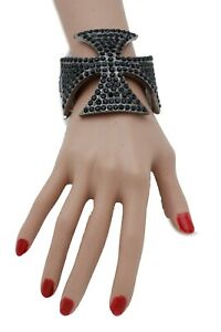 【送料無料】ジュエリー・アクセサリー ファッションジュエリーリジッドブレスレットブリングfemme mode bijoux grand metal large iron croix bracelet rigide bling noir color