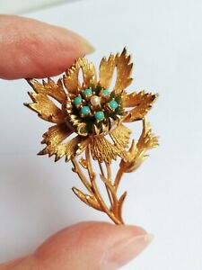 【送料無料】ジュエリー・アクセサリー ブローチターコイズtres belle broche doree et turquoise ancienne