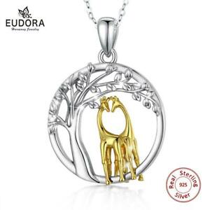 【貨物輸送無料】宝飾品・添え物 シルバーネックレスゴールデンノーブルキリンカップルクリスマスツリー925 collier argent dore noble girafe couple arbre de vie noel cadeaux pour elle
