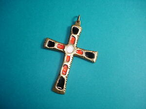 【送料無料】ジュエリー・アクセサリー ヴィンテージブロンズペンダントクロスcroix pendentif vintage bronze et email