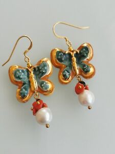 【送料無料】ジュエリー・アクセサリー orecchini ceramica caltagirone, perle bianche, corallo e argento