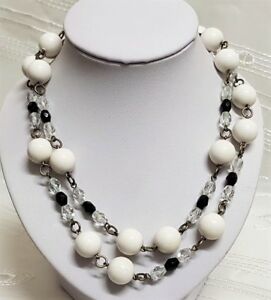 【送料無料】ジュエリー・アクセサリー ジュエルヴィンテージパールネックレスホワイトレジンクリスタルブラックブラスbijou vintage collier perle resine blanc cristal noir transparent et laiton h8