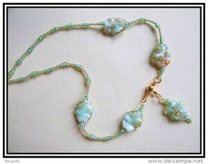 【送料無料】ジュエリー・アクセサリー クラフトネックレスブロートラムガラスウォーターグリーンメッキcollier artisanal, verre file chalumeau, vert deau, perles miyuki, plaque or,