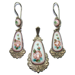 【送料無料】ジュエリー・アクセサリー ロシアイヤリングペンダントロシアジュエリーparure russe en email boucles doreilles et pendentif bijoux russe en email