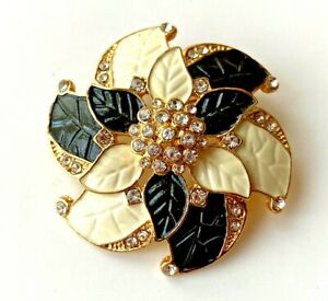 【送料無料】ジュエリー・アクセサリー ブローチヴィンテージエナメルブラックホワイトラインストーンノイヴェbroche vintage fleur email noir et blanc strass neuve 4,2cm