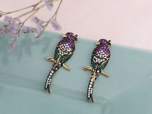 【送料無料】ジュエリー・アクセサリー イヤリングゴールデンクリュグリーンピンクカラフルバードバードゴールドメッキboucles doreilles clous dore rose vert colore oiseau perroquet plaque or g6 30