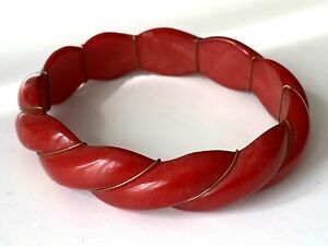 【送料無料】ジュエリー・アクセサリー ブレスレットヴィンテージレッドプラスチックベークライトbracelet vintage rouge et dore torsade plastique lucide ou bakelite