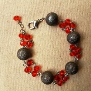 【送料無料】ジュエリー・アクセサリー メタルボールクリスタルビーズカットオレンジブレスレットn f bracelet en boules metalliques et perles cristal taille orange 19 cm