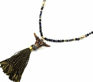 【送料無料】ジュエリー・アクセサリー ソティールコリアーパールヘッドバッファローストラスブリリアントcl2385f sautoir collier perles resine et brillantes avec tete buffle strass