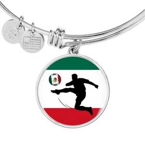 【送料無料】ジュエリー・アクセサリー メキシコサッカースチールゴールドサークルブレスレットmexico drapeau et foot football acier inoxydable ou 18k or cercle bracelet