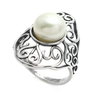 【送料無料】ジュエリー・アクセサリー スターリングシルバーパールラージハートアンドスワールリングサイズ925 sterling silver freshwater pearl large heart and swirl ring size 510
