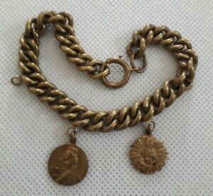 【貨物輸送無料】宝飾品・付属物 アンティークカラーゴールドブレスレットペンダントantique couleur or bracelet avec pendentif j2