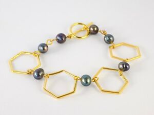 【貨物輸送無料】宝飾品・付属物 タヒチグレーゴールデンブレスレットbracelet dore hexagones perles de tahiti grises a reflets