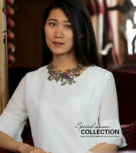 【貨物輸送無料】宝飾品・付属物 ゴールデンショートブランチブランチリーフピンクオリジナルcollier dore court  multicolore fleur branche feuille rose vert original zr 3