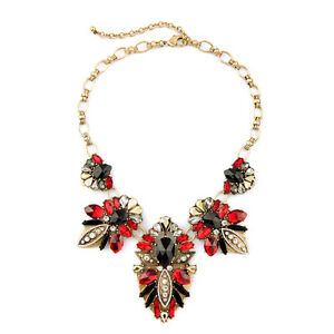 【貨物輸送無料】宝飾品・付属物 ショートゴールデンフローラルアートデコレッドクリスタルレトロcollier court dore floral art deco rouge noir cristal retro az 1