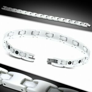 【送料無料】ジュエリー・アクセサリー ホワイトセラミックリンクブレスレット8mm ?bracelet magnetique a maillons en ceramique blanche 56