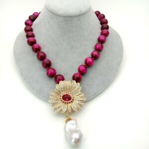 【送料無料】ジュエリー・アクセサリー フクシアタイガーアイネックレスホワイトケシパール